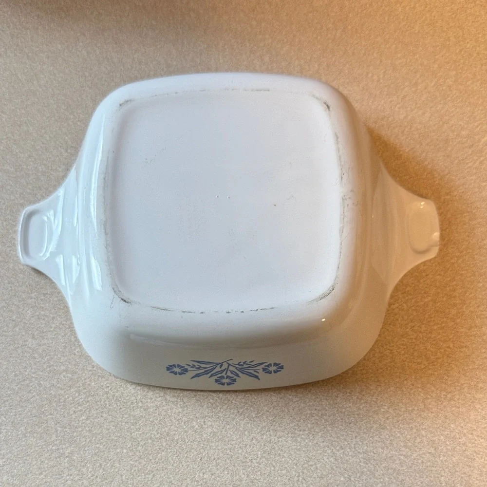 Vintage CorningWare White Baking Dishes with Blue Floral Design